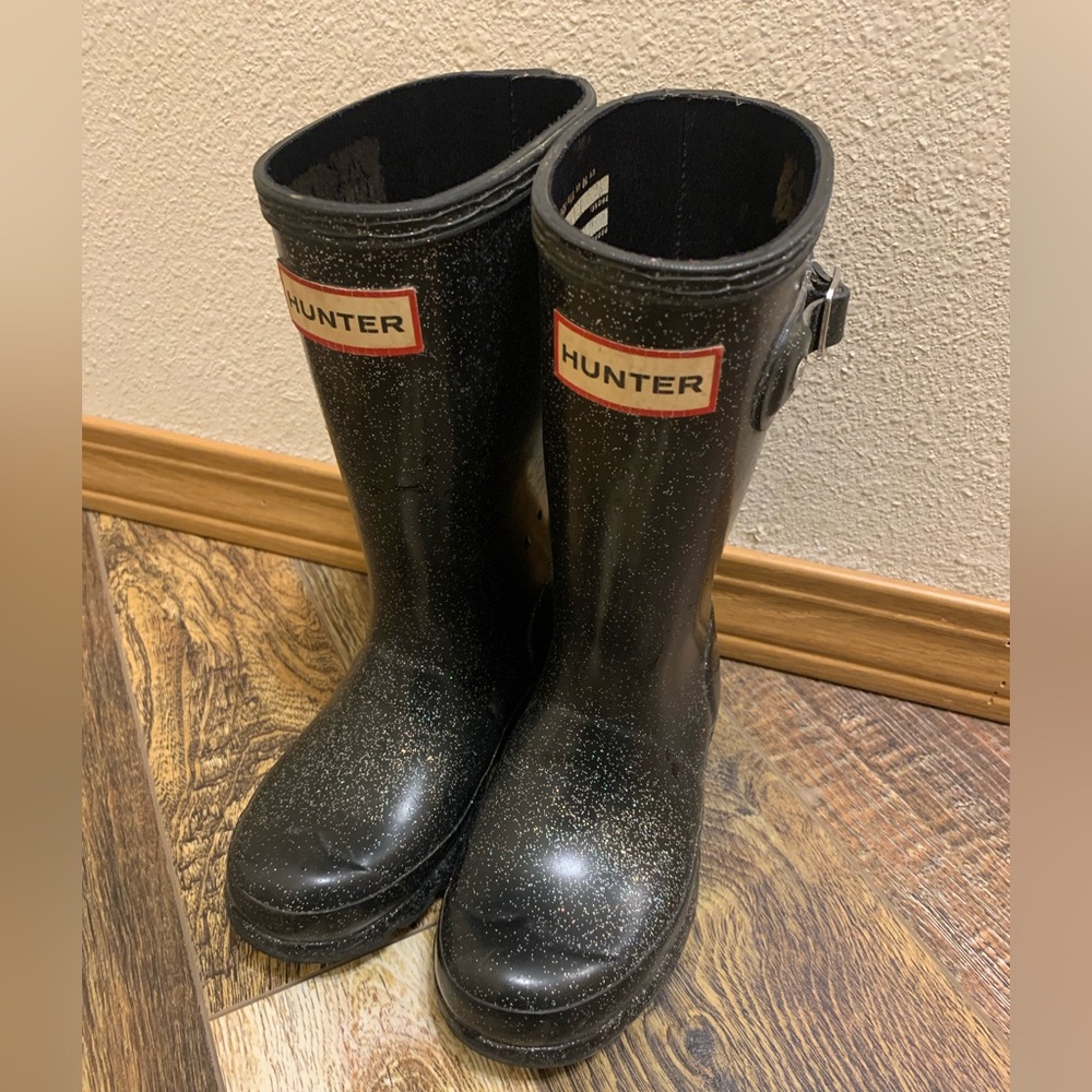HUNTER Black ✨SPARKLE ✨rain boots. Little girl UK 10 US 11b/12g  EU 28.
